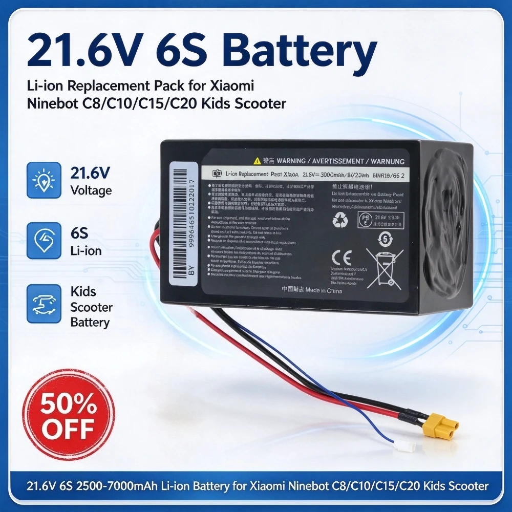 21.6V 6S 2500-7000mAh High Capacity Replacement Li-ion Battery Pack for Xiaomi Ninebot C8/C10/C15/C20 Kids Scooter Power Pack