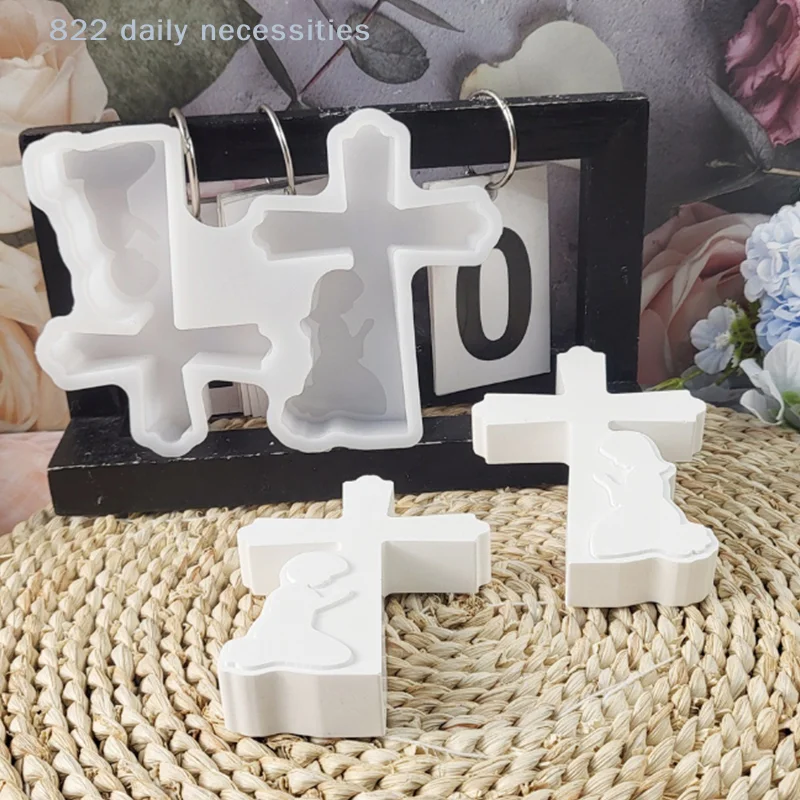 Cross Little Boy And Girl Prayer Candle Plug Silicone Mold DIY Gypsum Candlestick Base Decorative Ornament Resin Mold Handicraft