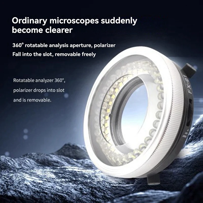 2025 New Polarized LED Ring Light Source Anti Glare 35Pcs DIP/SMD LED Beads Double Polarizer Lens Microscope Lamp