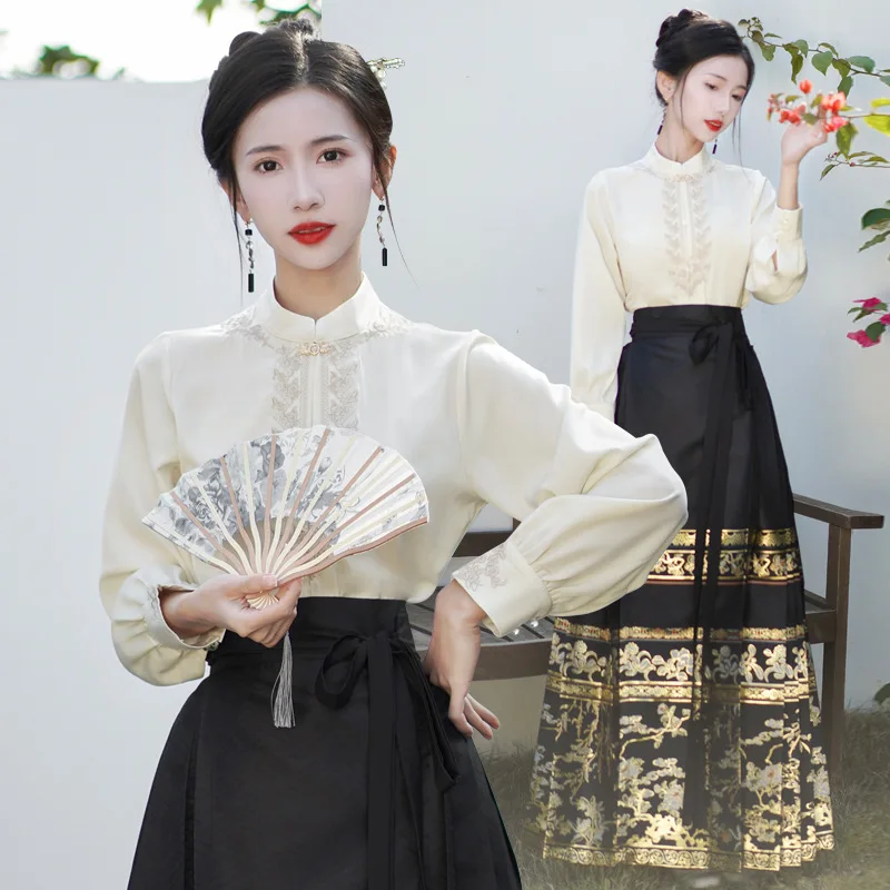 

Retro Skirt Chinese Style Cosplay Costume Ming Dynasty Printed Horse Face Skirt Hanfu New Chinese Mid Length Antique Dress