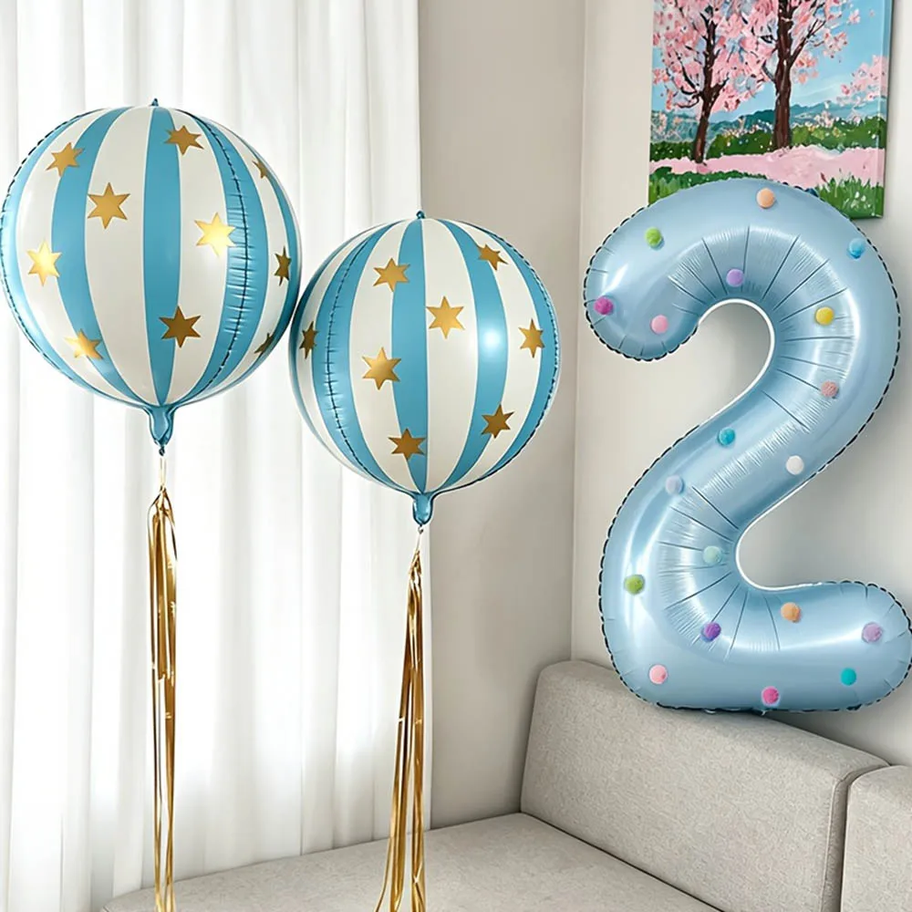 1 Set 4D Gestreifter Stern mit 40 Zoll Blauem Zahlenfolienballon Geburtstagsfeier Hochzeit DIY Dekorationsballons Familienfeier Dekorationszubehör