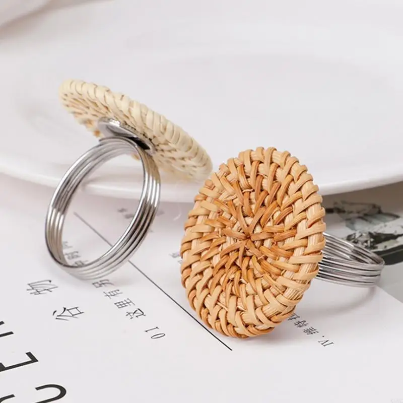 Natural Rattan Napkin Ring Vintage Napkin Serviette Buckles Holder for Dinning Table Setting Wedding Party Family Q5WC