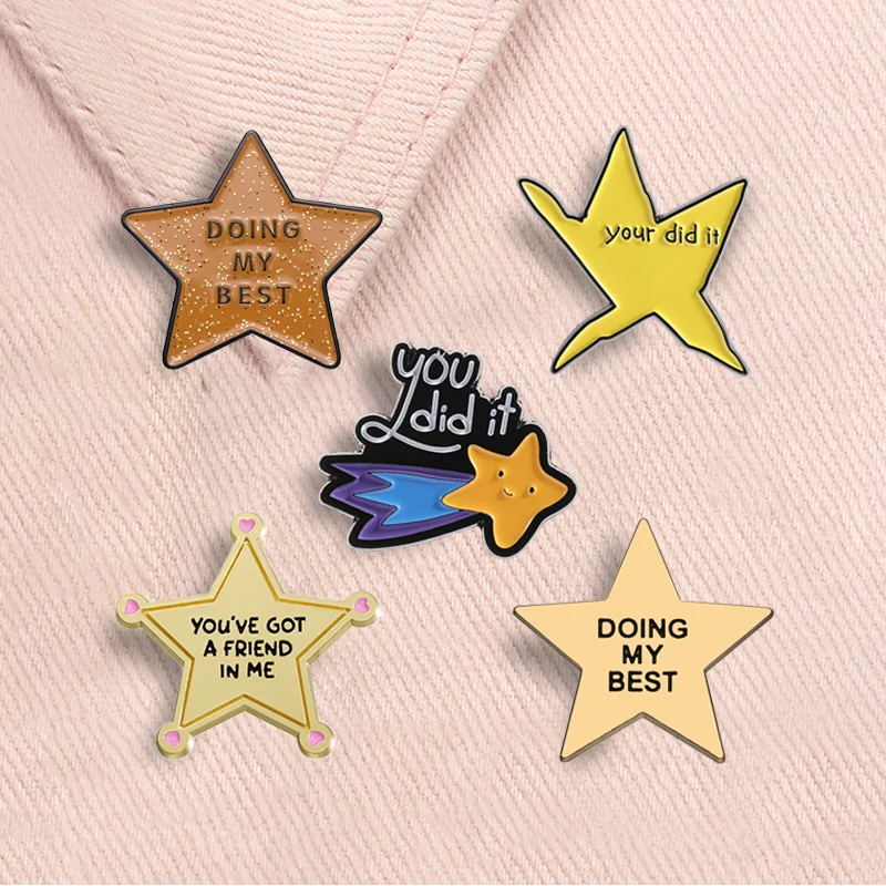 Emaille-Anstecknadeln „Doing My Best“, lustiger Stern, unregelmäßiges Pentagramm, „Your Did It“, inspirierendes Zitat, Broschen, Anstecknadel, Schmuck, Geschenke