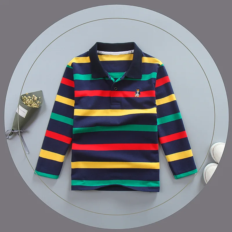 Boys Long Sleeve Polo Shirt, roupas infantis, camisas de meninos adolescentes, Color Stripes Turn-Down Collar Tops, Polos criança, bebê