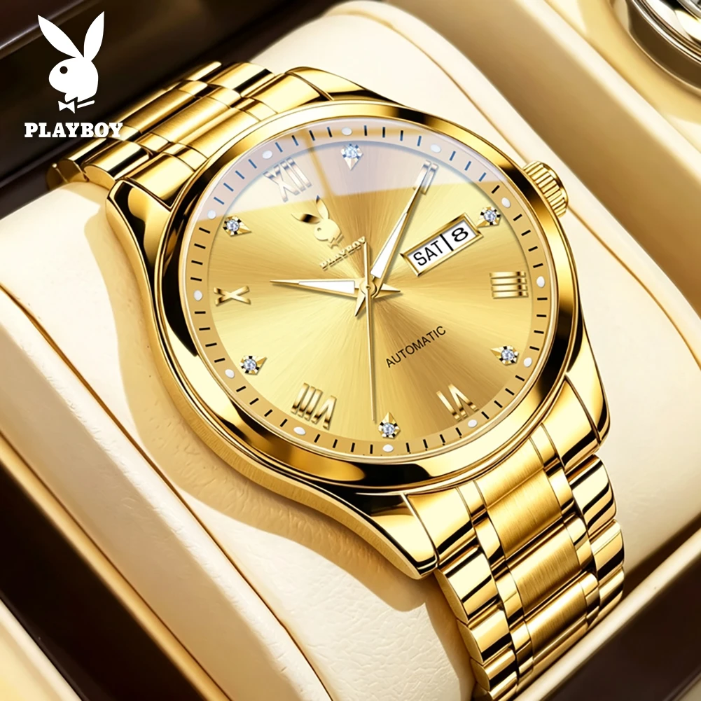 PLAYBOY 3901 Casual Business Men's Watch Mechanical Wristwatch Waterproof Male Watches Gifts Top Luxury Brand Reloj New