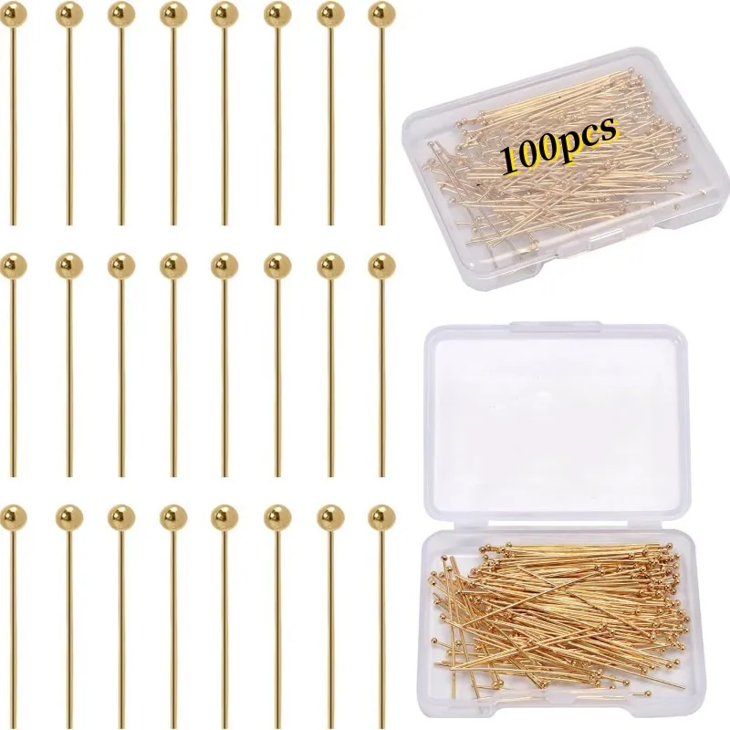 

100pcs Ball Pins for Jewelry Making, Metal End Pins DIY Accessories With Plastic Box for Craft Earrings, Bracelets, Necklaces