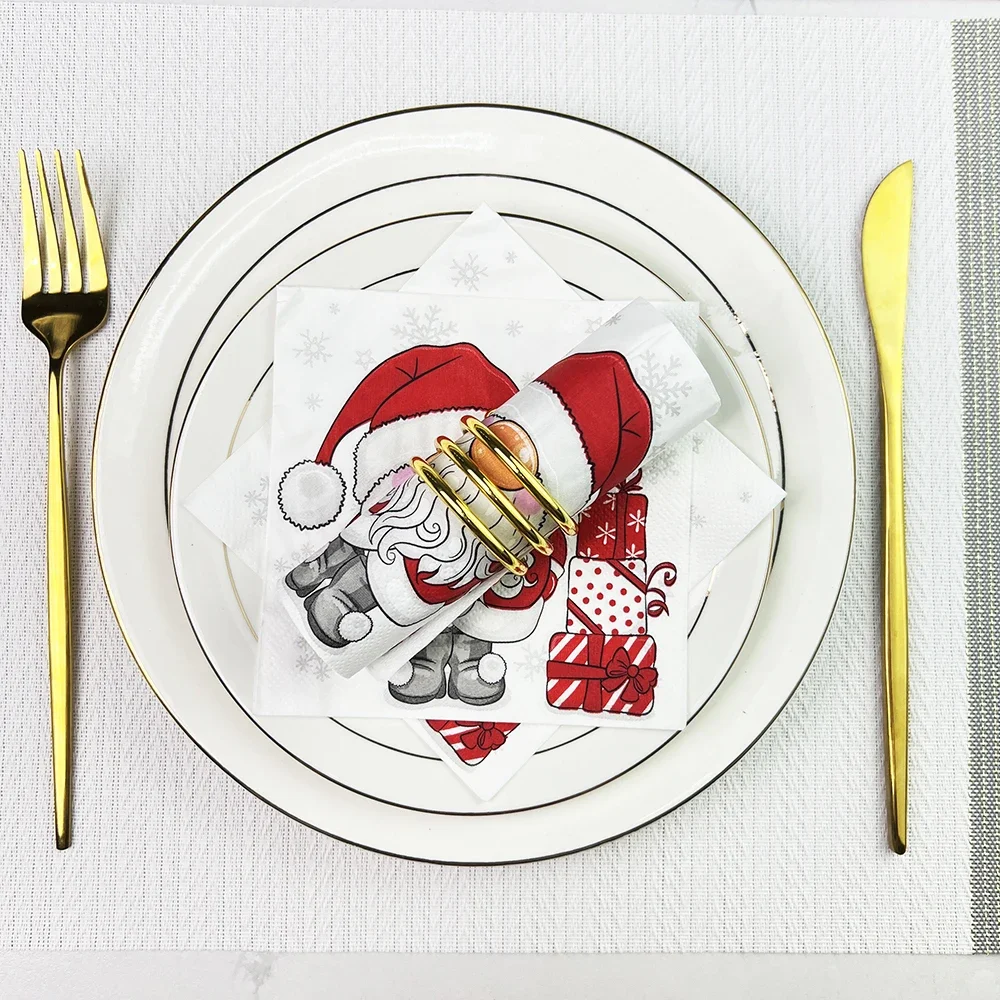 20pcs Merry Christmas Party Napkins Lucky Red Christmas Dinner Table Napkins Paper  Safe Fragrant Free Soft Mouth Wiping Tissue