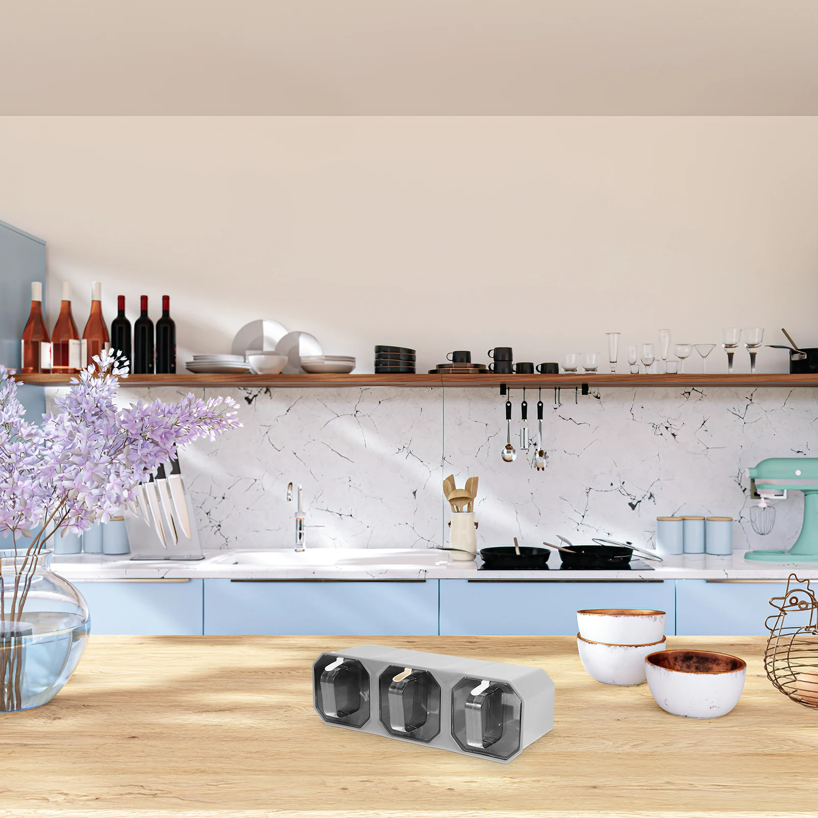 

1Set Spice Jars 3-Grid Rack Kitchen Seasoning Box Wall Mounted Tabletop Condiment Container Reusable Plastic Storage