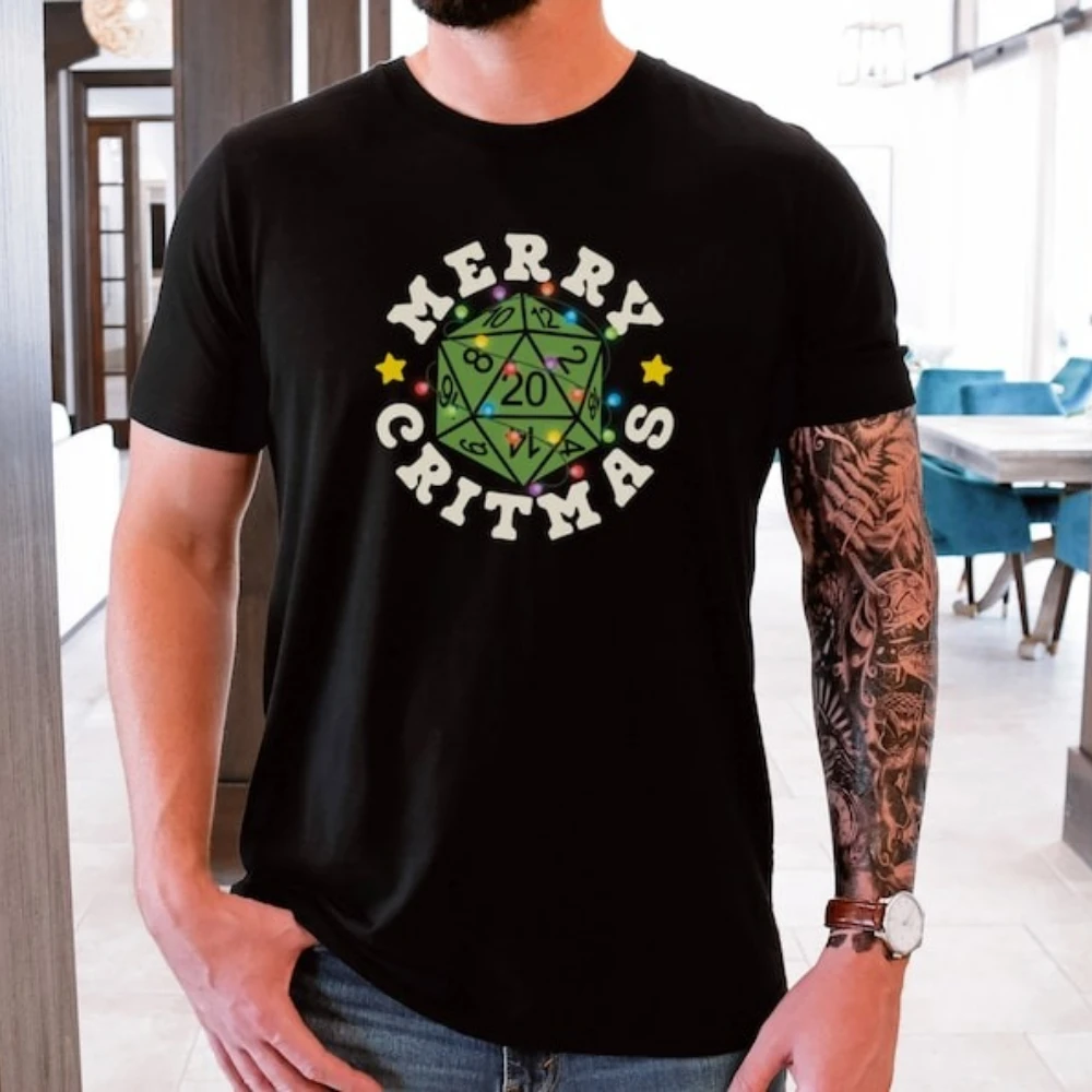 Merry Critmas Christmas DND Dungeon Master Gift RPG Gamer Player Christmas Gift Unisex Jersey Short Sleeve Tee T-shirt