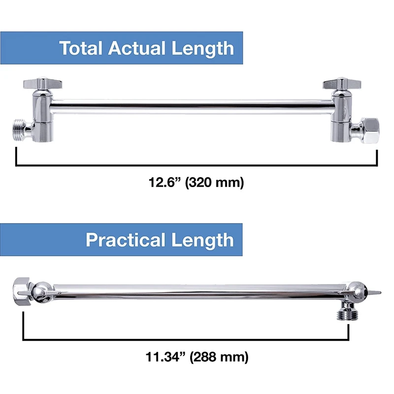 조절식 샤워 암 익스텐션, 황동 샤워헤드 익스텐션 암, 고광택 크롬 마감, 11 + 인치, 신제품