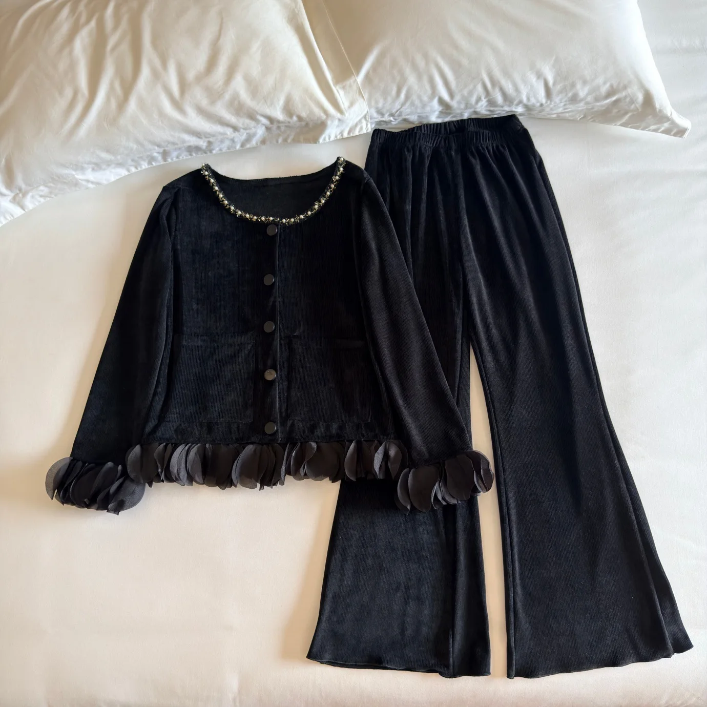 

New Double Sided Velvet Women's Pajamas Spring Autumn Winter Warm Home Clothes Elegant Lounge Pyjamas Woman Suit Outside Set