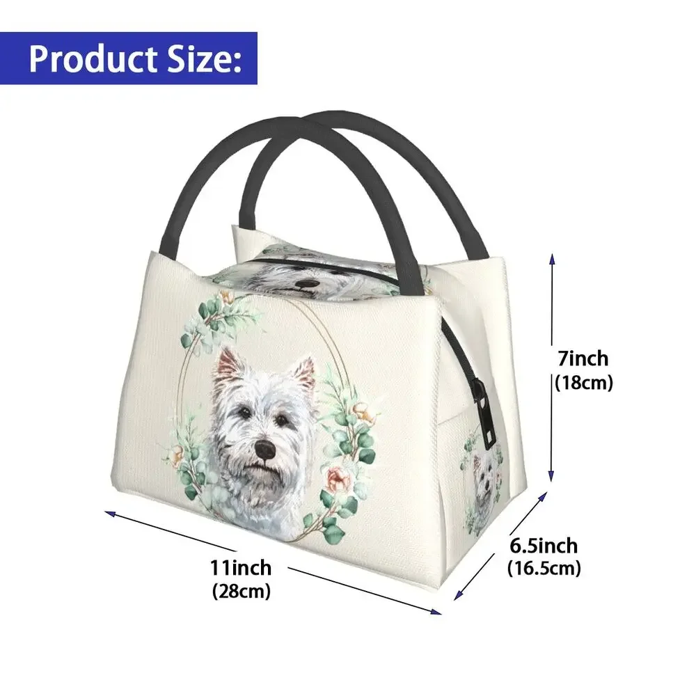 West Highland White Terrier Dog In Floral Gold Wreath Insulated Lunch Bags for Westie Pet Lover Portable Cooler Thermal Bento