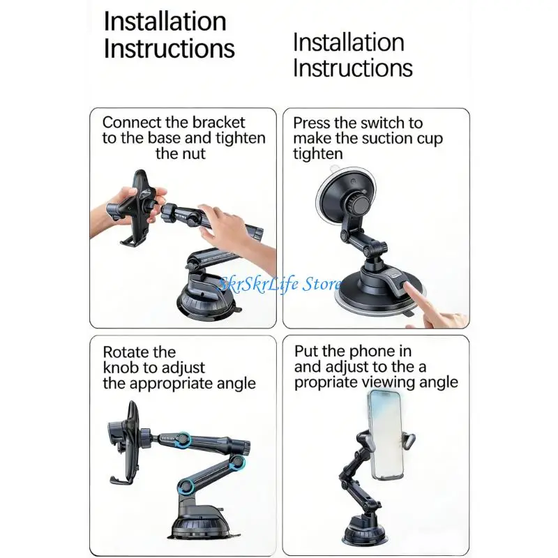 E65E Universal 360 Rotation Car Interior Cellphone Navigations Holder Cradle Mount