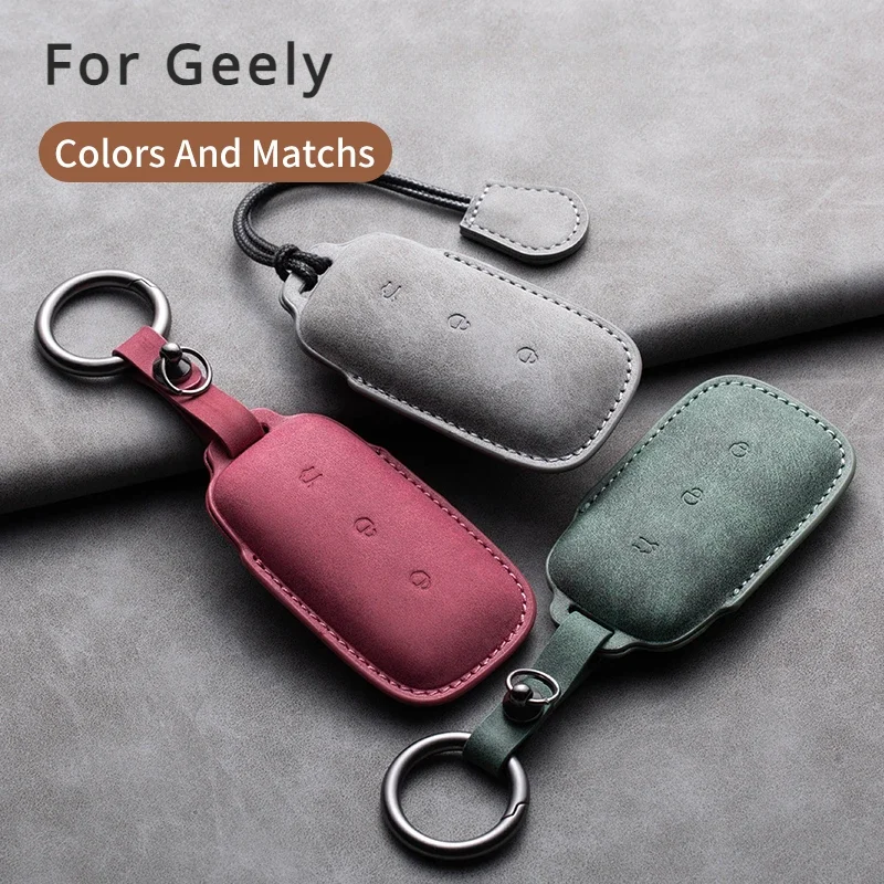 

Leather Car Key Case Cover for Geely E6 E7 E8 L6 L7 L8 L9 Global Kulrey Hawk GX7 NL3 SUV GT GC9 Coolray X6 X7 EX7 Auto Keychain