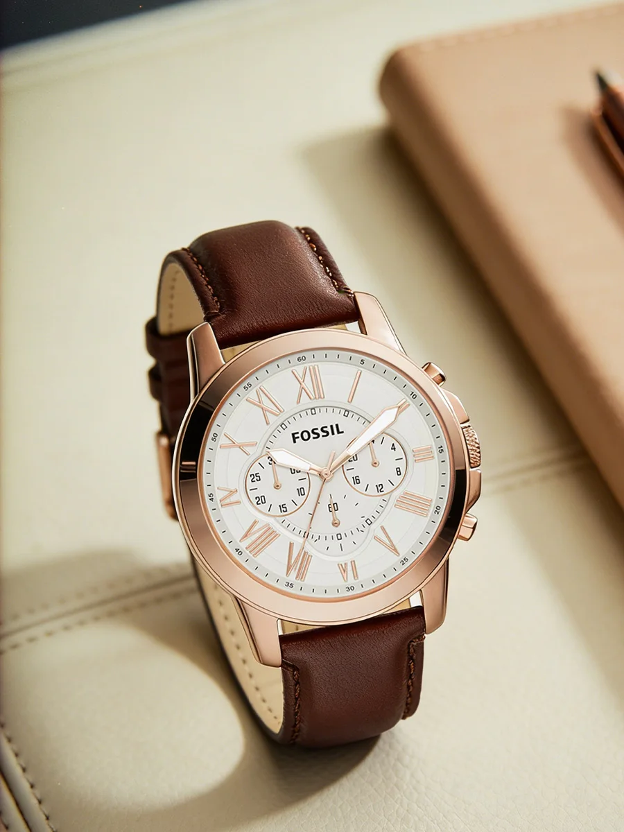 FOSSIL FS4991 Grant Quartz Chronograph Men Watches Genuine Leather Strap Waterproof Luminous Business Casual Male Wristwatches