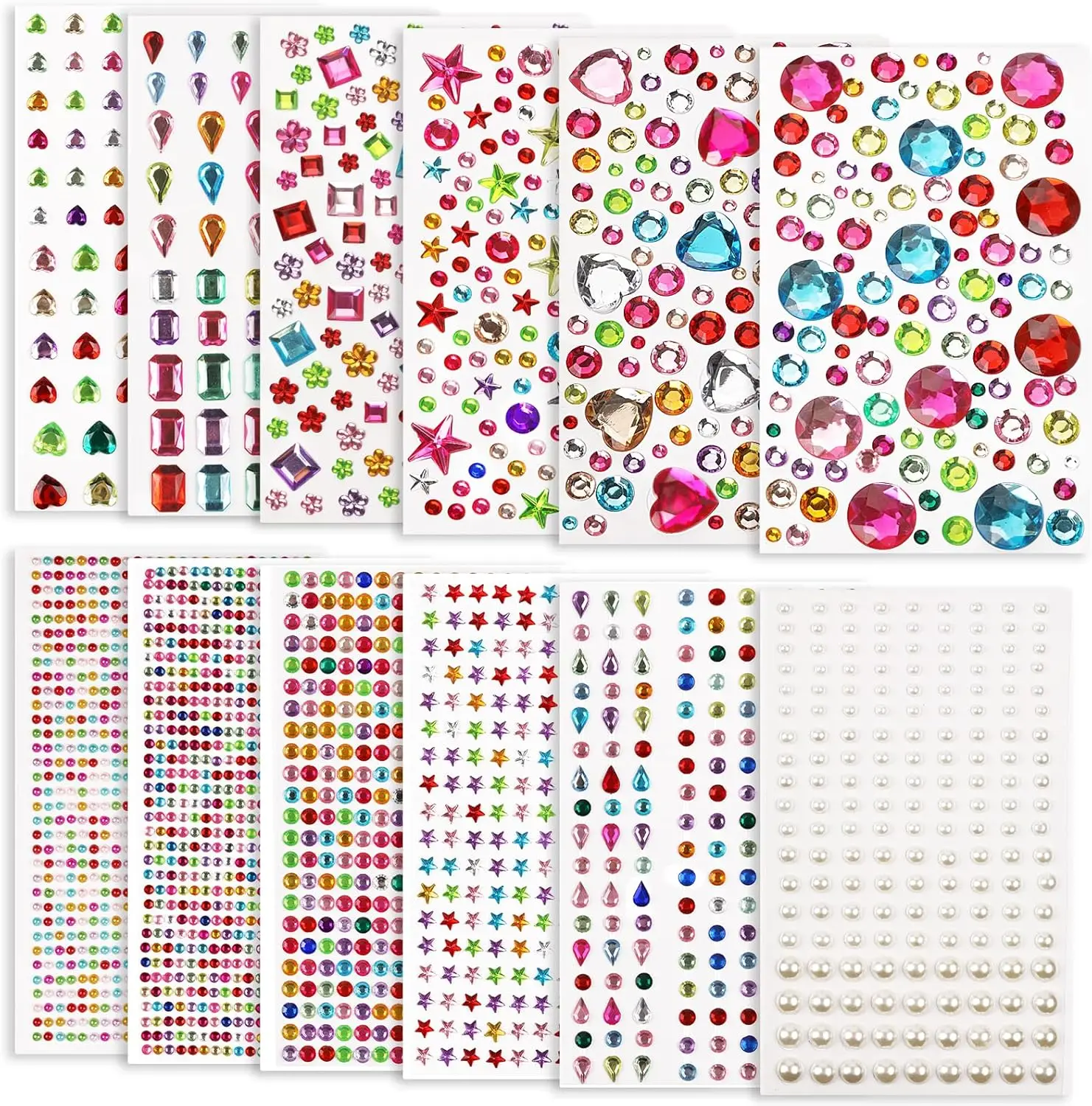 

Stickers, 3200pcs Rhinestone Stickers Jewels for Crafts, Self Adhesive Rhinestone Jewel Stickers, Assorted Shapes Acrylic Gems S