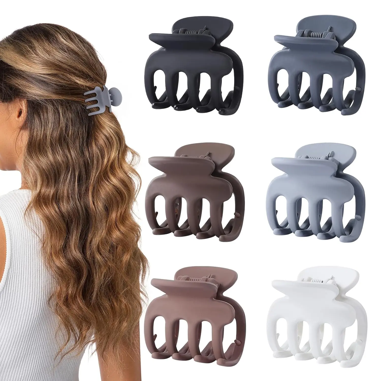

6 Pcs Hair Clips Small Claw Clips for Thin Hair Medium Matte Non-slip Hair Accessories for Women and Girls (Brown Grey)