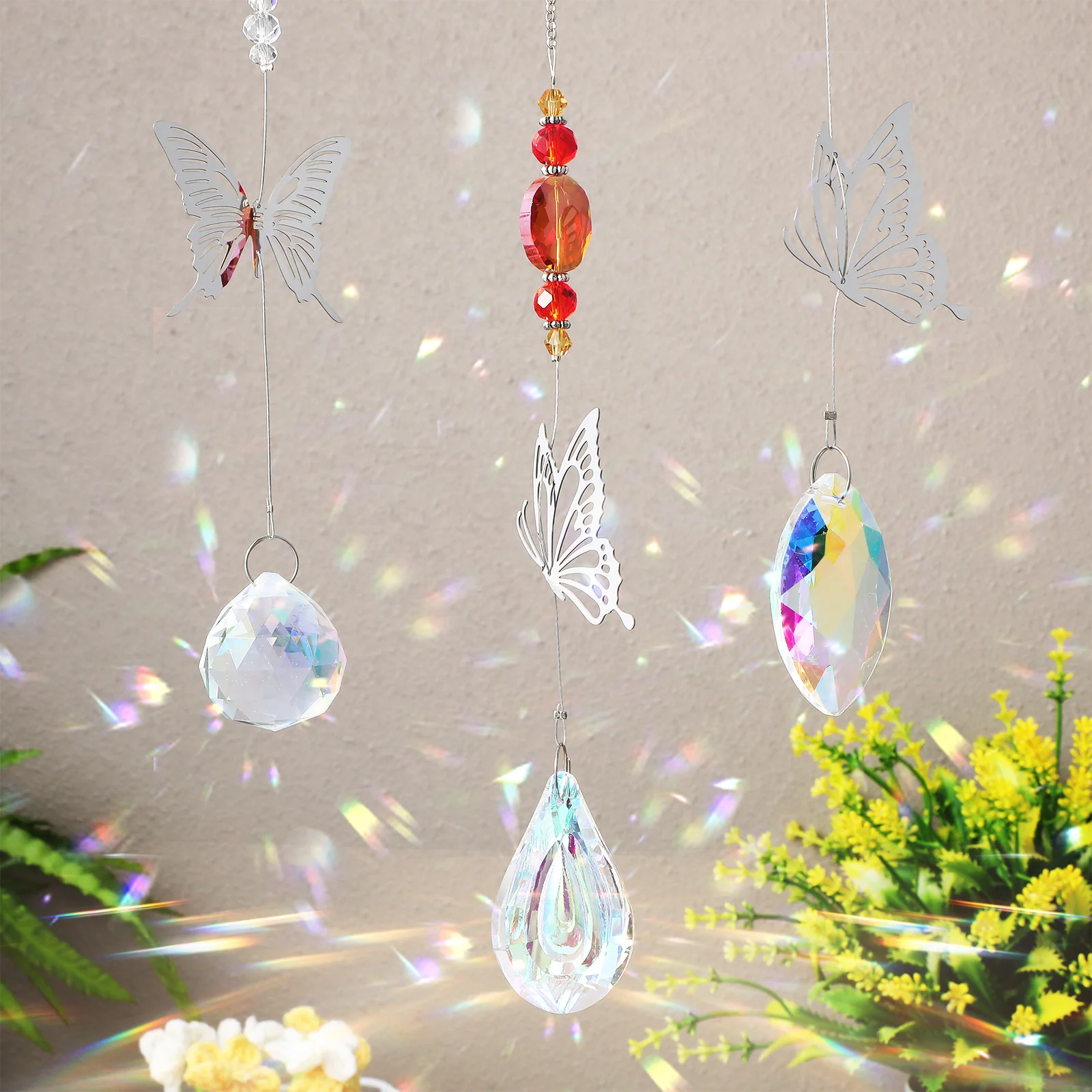 

7Pcs Crystal Hanging Butterfly Sun Catcher Window Garden Decor Home Ornament Elegant Design Sun Catchers with Crystals