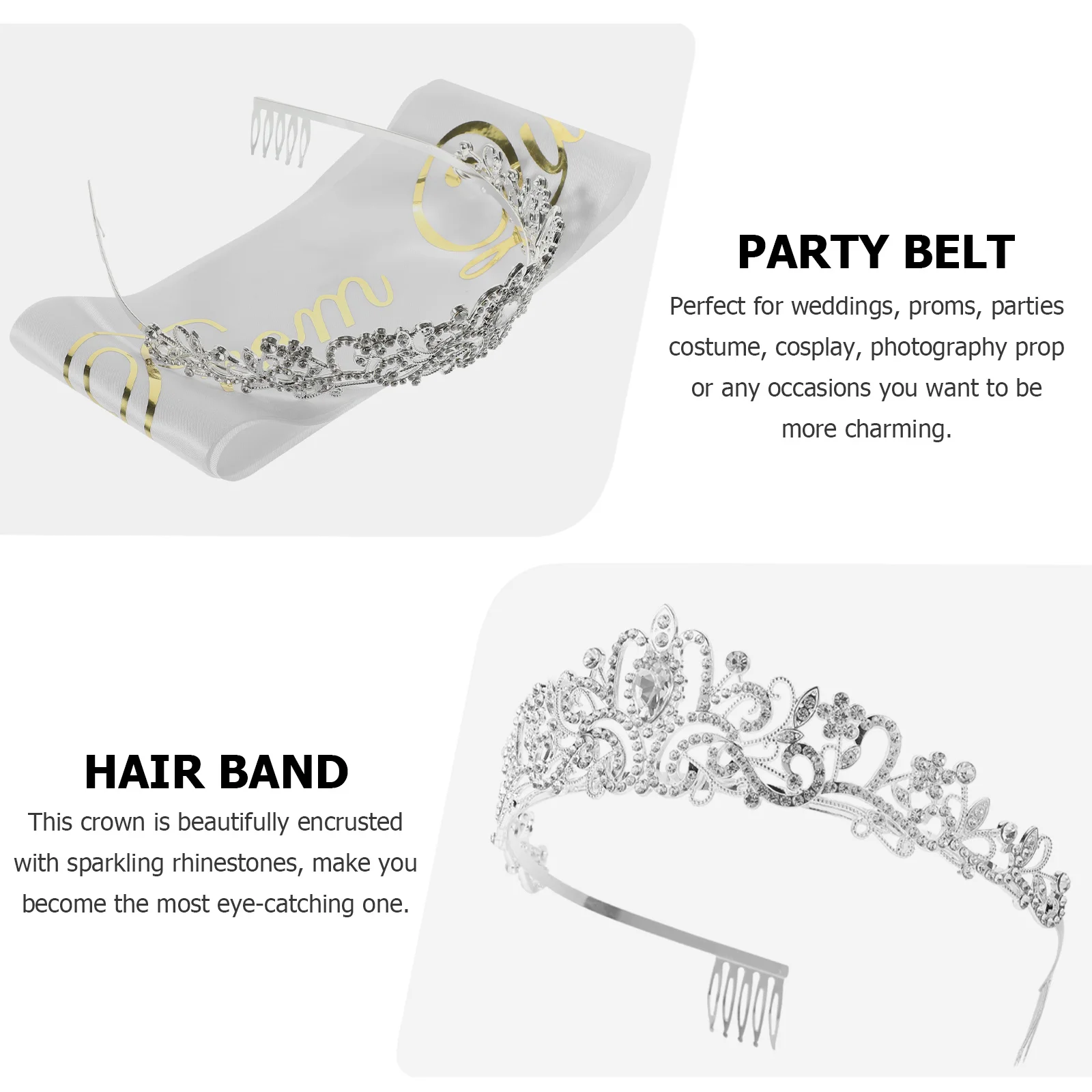 Ipetboom Prom Queen Sash ومجموعة عصابة رأس من الساتان للنساء والفتيات وإكسسوارات حفلات الزفاف وحفلات التخرج