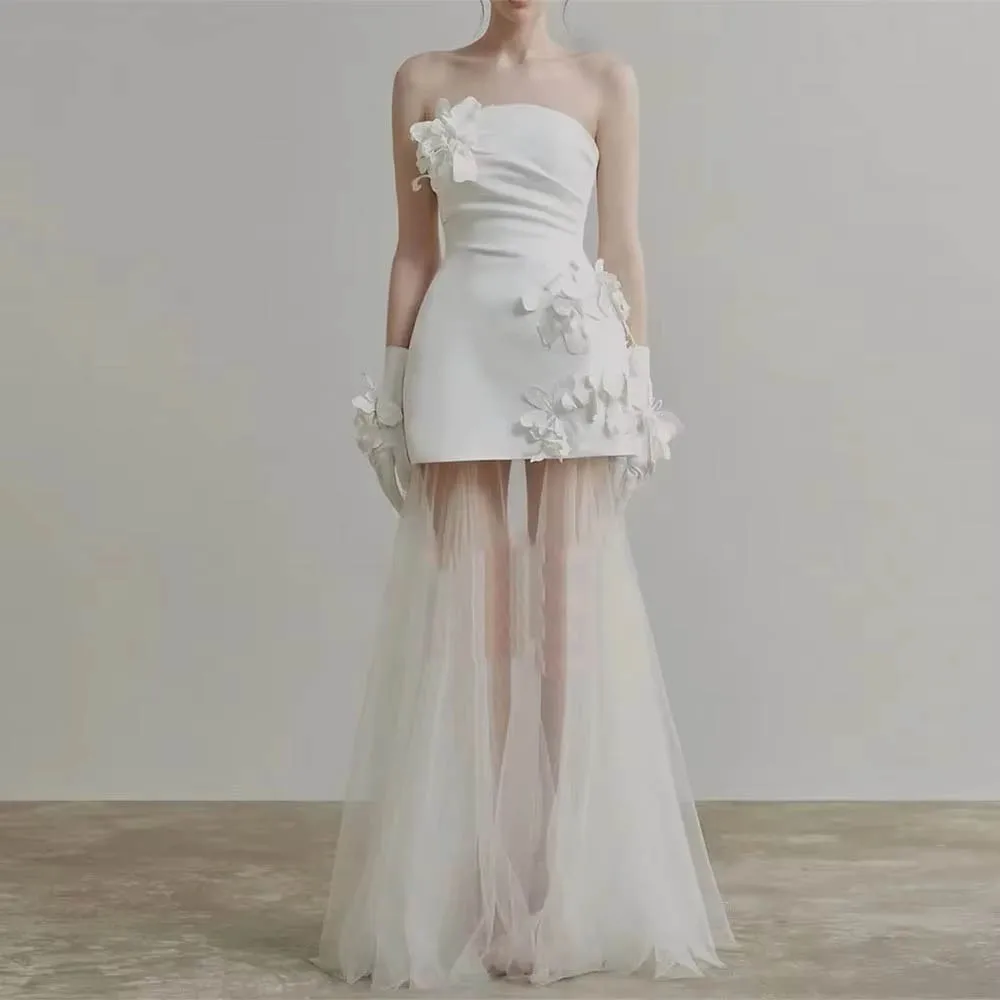 Customized Elegant Wedding Dress For Woman Bride Sweet Flower Strapless For Women 2025 Satin Floor-length Simple Bridal Gown