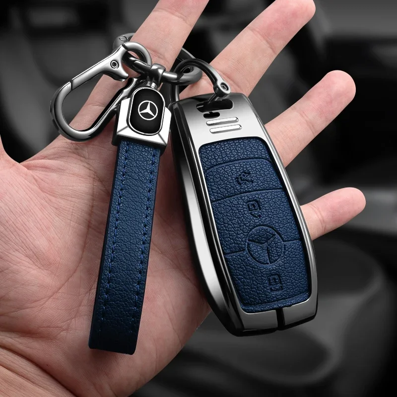 For Mercedes Benz A C E S G Class GLC CLE CLA W177 W205 X167 AMG Zinc Alloy +Leather Car Key Case Cover Holder Shell Accessory