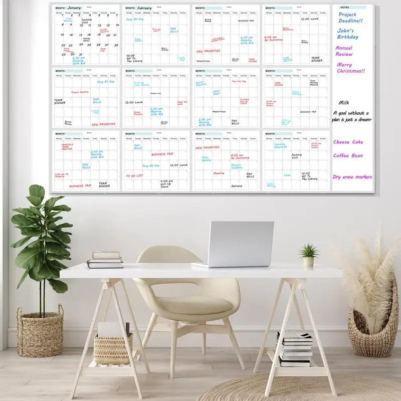 Blank Calendar Planner Reusable Calendar 35X58in Wall Planner Large Erasable Boards For Offices Home & School