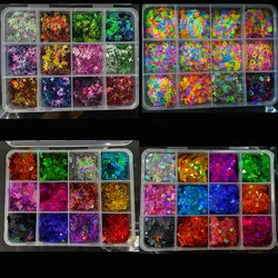 12Grids Mixed Colors Shape Sequins Star/Heart/Circular Holographic Glitter Epoxy Filling Moldes Nail Decoration Manicure Sequin