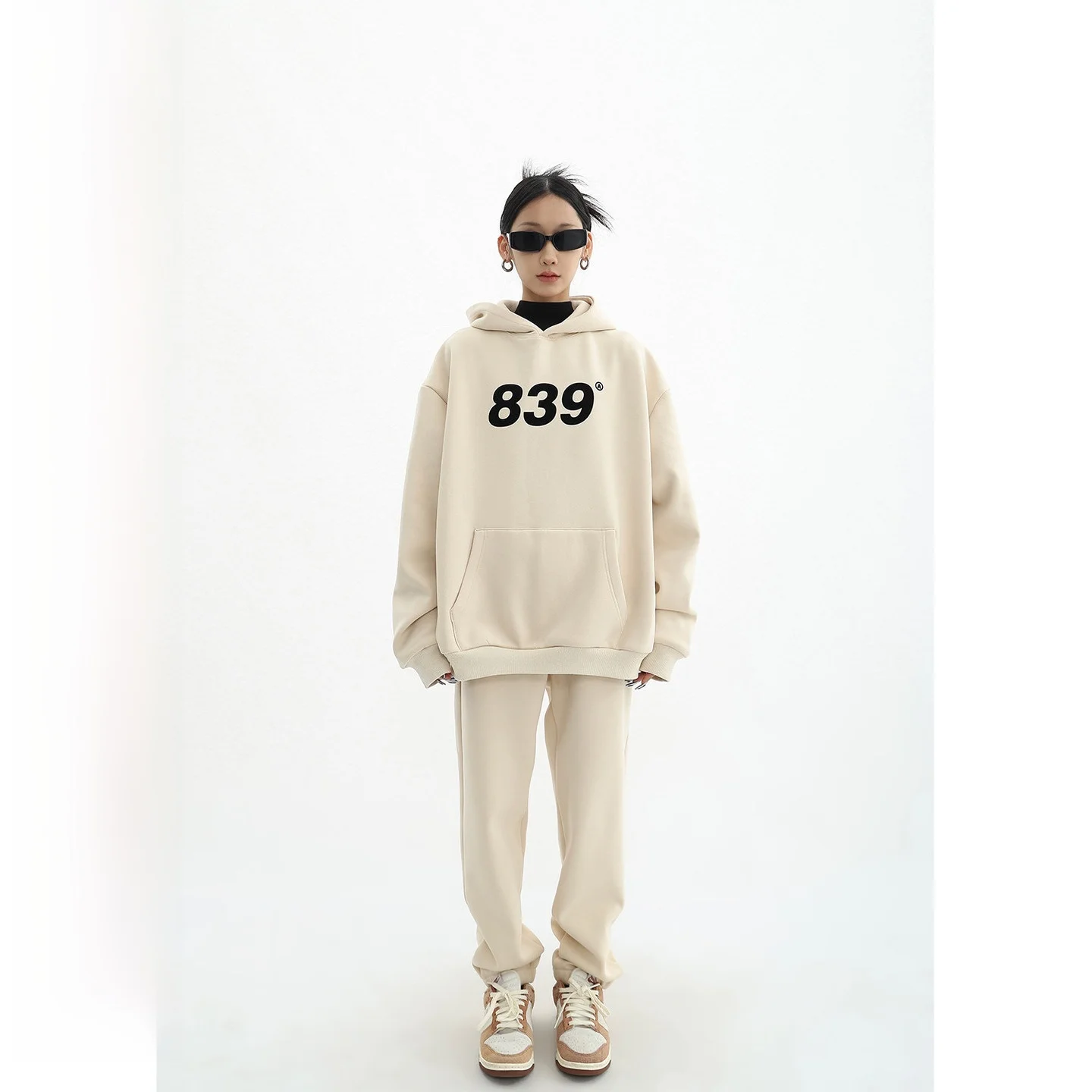 Acestudios Thickened Silver  Fur Hoodie Sweatshirt And Trousers Set Women's Loose Fit 2 Pieces Winter Fashion Ensemble