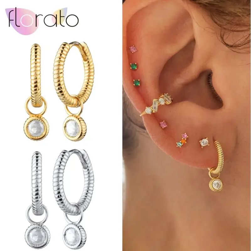 

925 Sterling Silver Needle Korean simple casual Threaded Hoop Zircon Drop Earrings Women's Fashion Versatile Jewelry Earrings