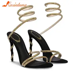 Rome Style Sexy Snake Straps Women Sandals Summer 2023 Luxury Brand Thin Heeled Sandals Rhinestone Fashion Elegant Female pump