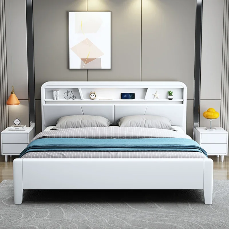 Modern Solid Wood Double Bed Nordic White Storage House Modular Double Bed Home Beauty Camas Moderrnas Inteligentes Room Decor