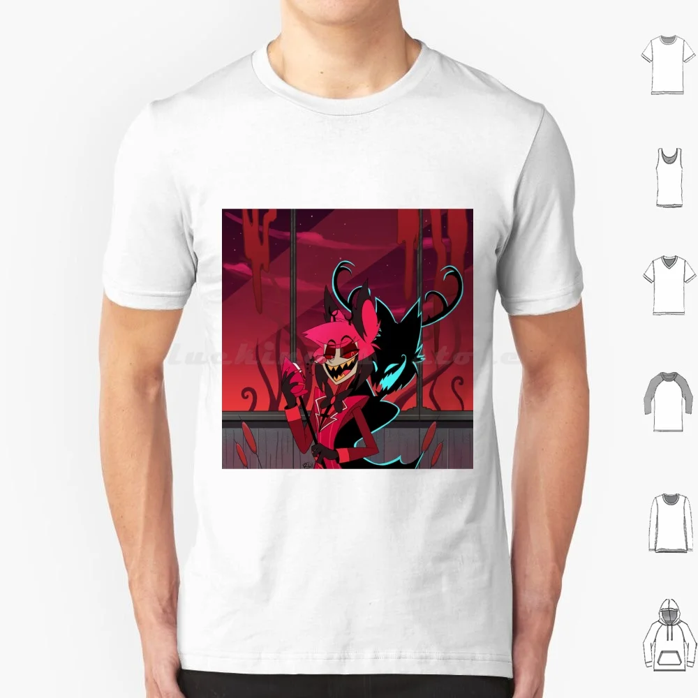 Alastor And His Shadow T Shirt 6xl Cotton Cool Tee Alastor Radio Demon Helluva Vivziepop Deer Demon Shadow Red Alastor