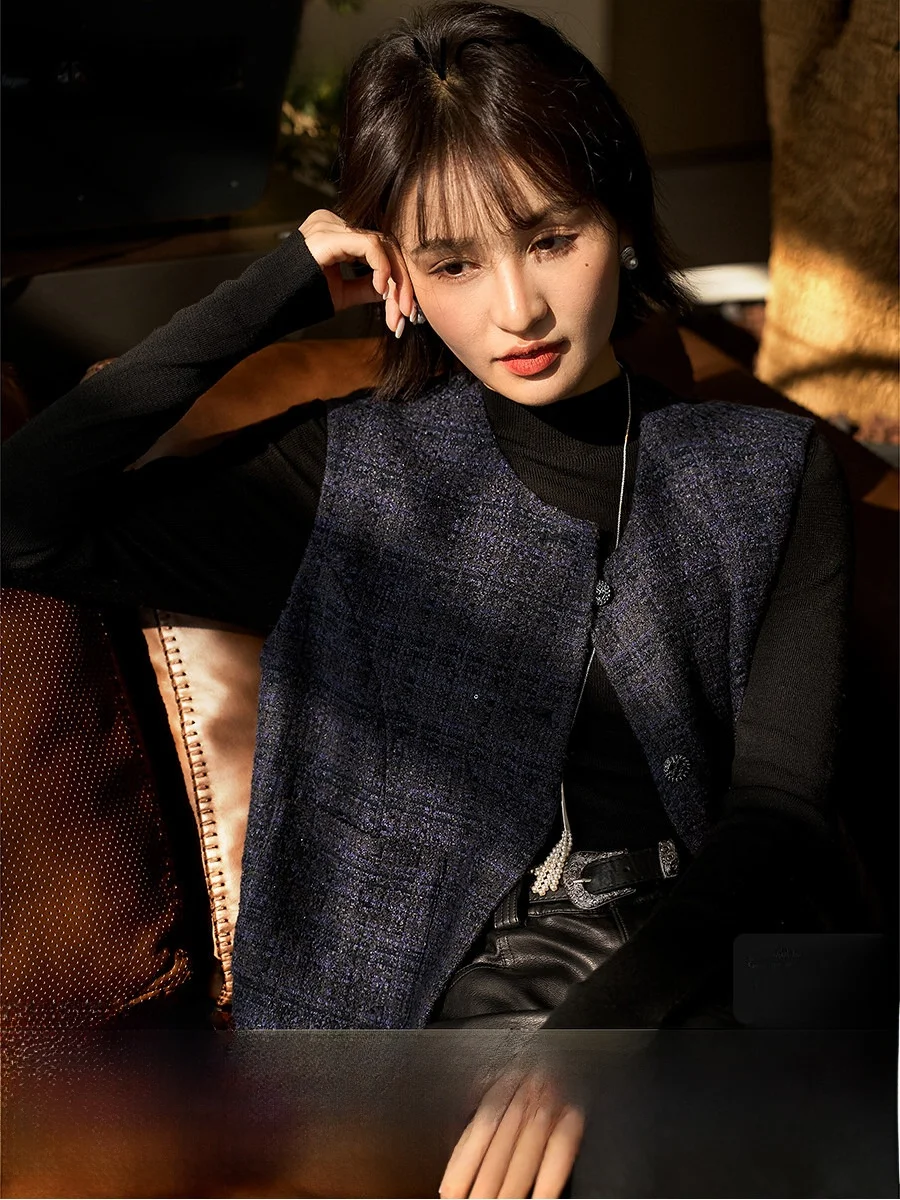 

Женская вязаная жилетка с ретро-текстурой и круглым вырезом, модель 2026 года, новая коллекция Xhange, приталенный крой, для повседневной носки