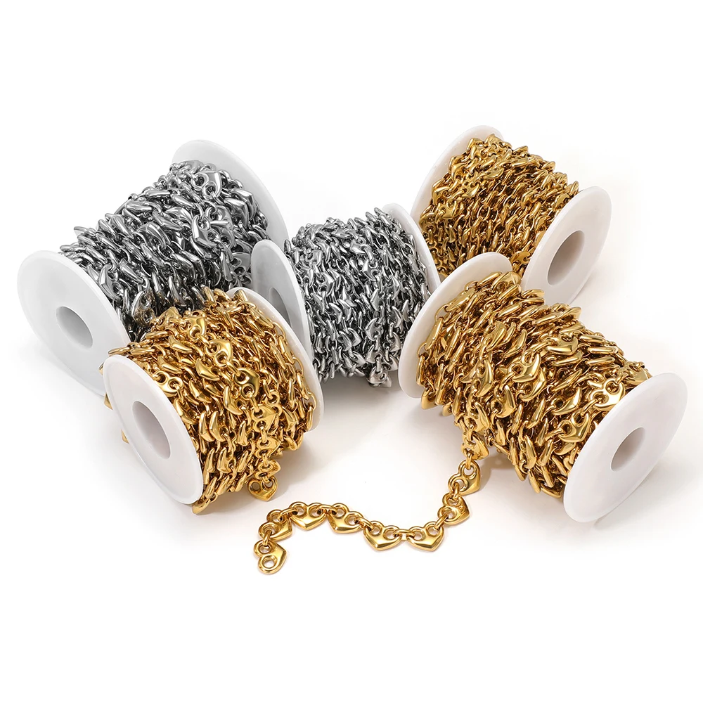 

1 Meter Stainless Steel Large Heart Chains Chunky Punk Chains Bulk for DIY Hip Hop Jewelry Making Necklace Bracelet Accessories