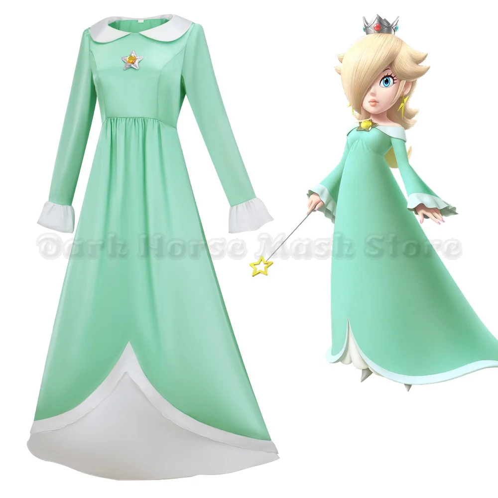 Disfraz de Cosplay de la Princesa Peach de Anime, Vestido Rosa Peach, Vestido Azul de Rosalina para Adultos, Trajes con Corona, Disfraz de Cosplay para Halloween