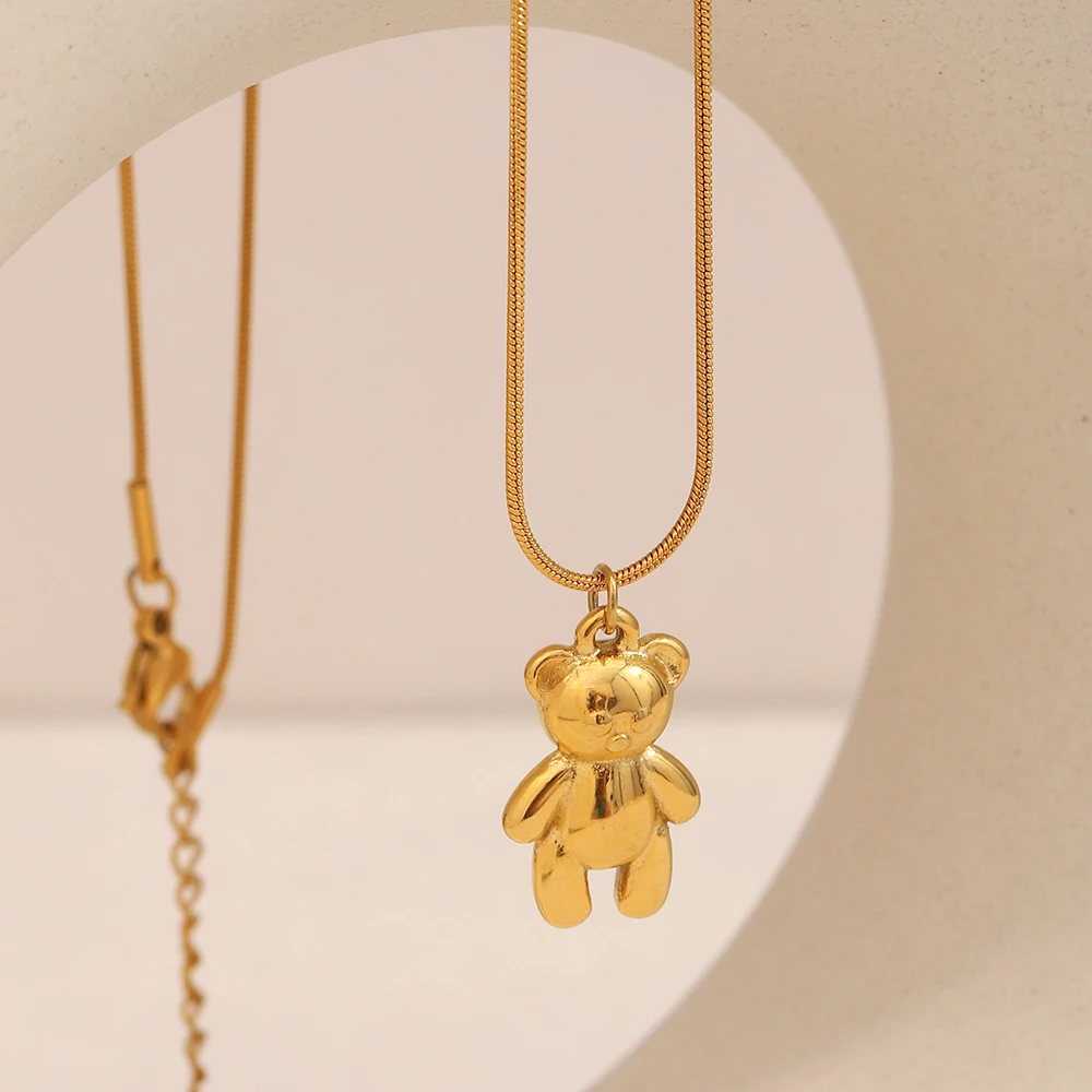 Women's 18K Gold Plated 3D Bear Pendant Necklace & Earrings Set