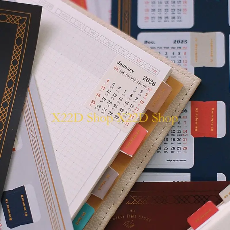 X22D Calendar Stickers Selfs Adhesive Monthly Index Tab Planner Stickers for Journal Scrapbook Notebook Office Supplies