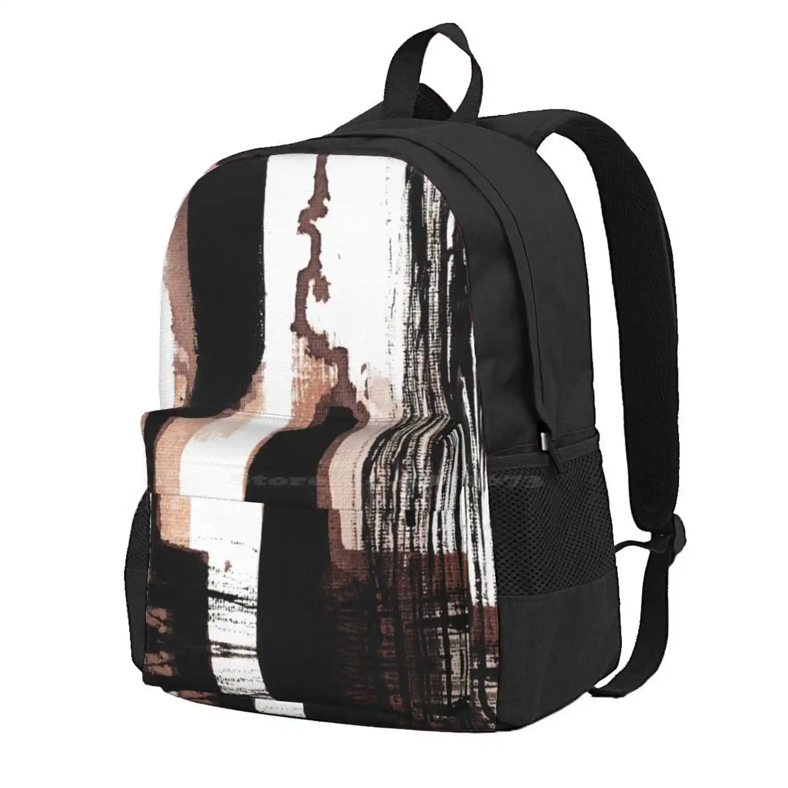 Brown Black Ink Abstract Hot Sale Schoolbag Backpack Fashion Bags Modern Art Mid Century Abstract Brown And Black Black And