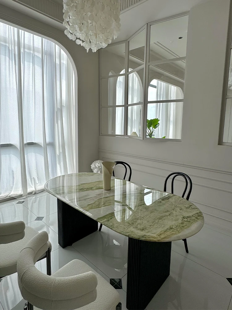 Customizable Waterproof Marble Dining Table, Easy Clean Modern Rectangular Table for Dining & Rest Area