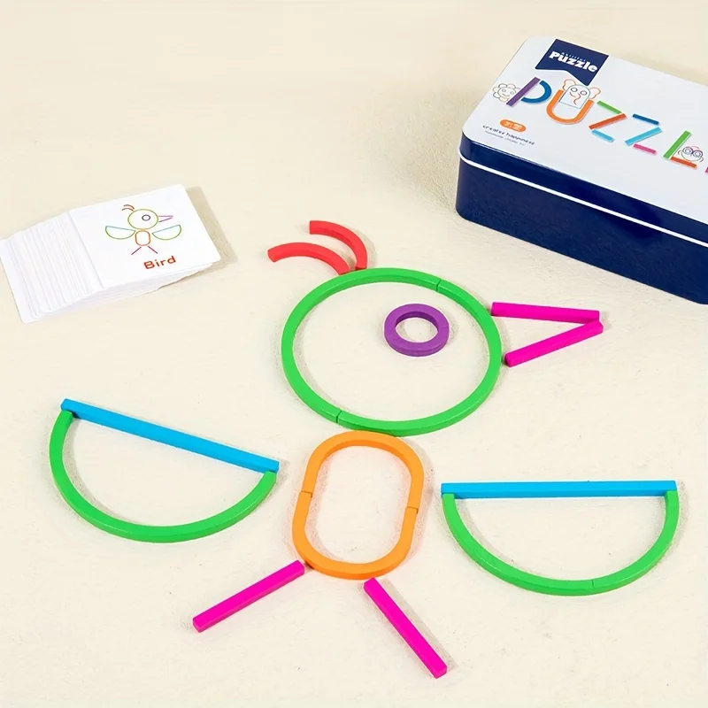 ألعاب ألغاز التعليم المبكر للأطفال، حلقات خشبية إبداعية، أعواد، ألغاز، تدريب على التفكير المنطقي التجريدي، ألعاب الوالدين والطفل