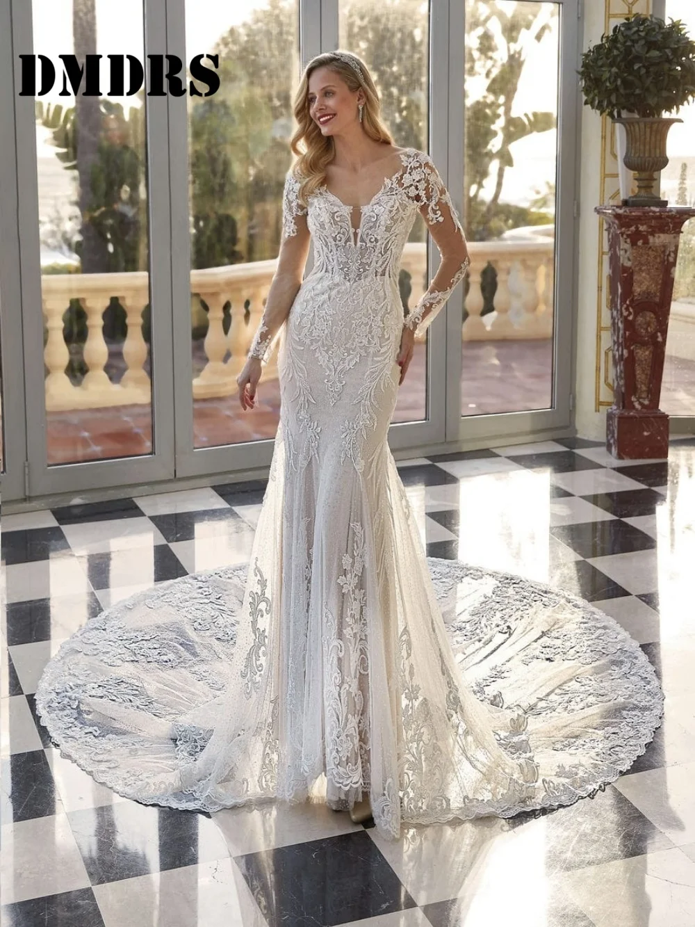 

Stylish Mermaid Wedding Dresses Romantic Appliqué Bridal Gowns Charming Lace Floor-Length Wedding Gowns Vestidos De Novia