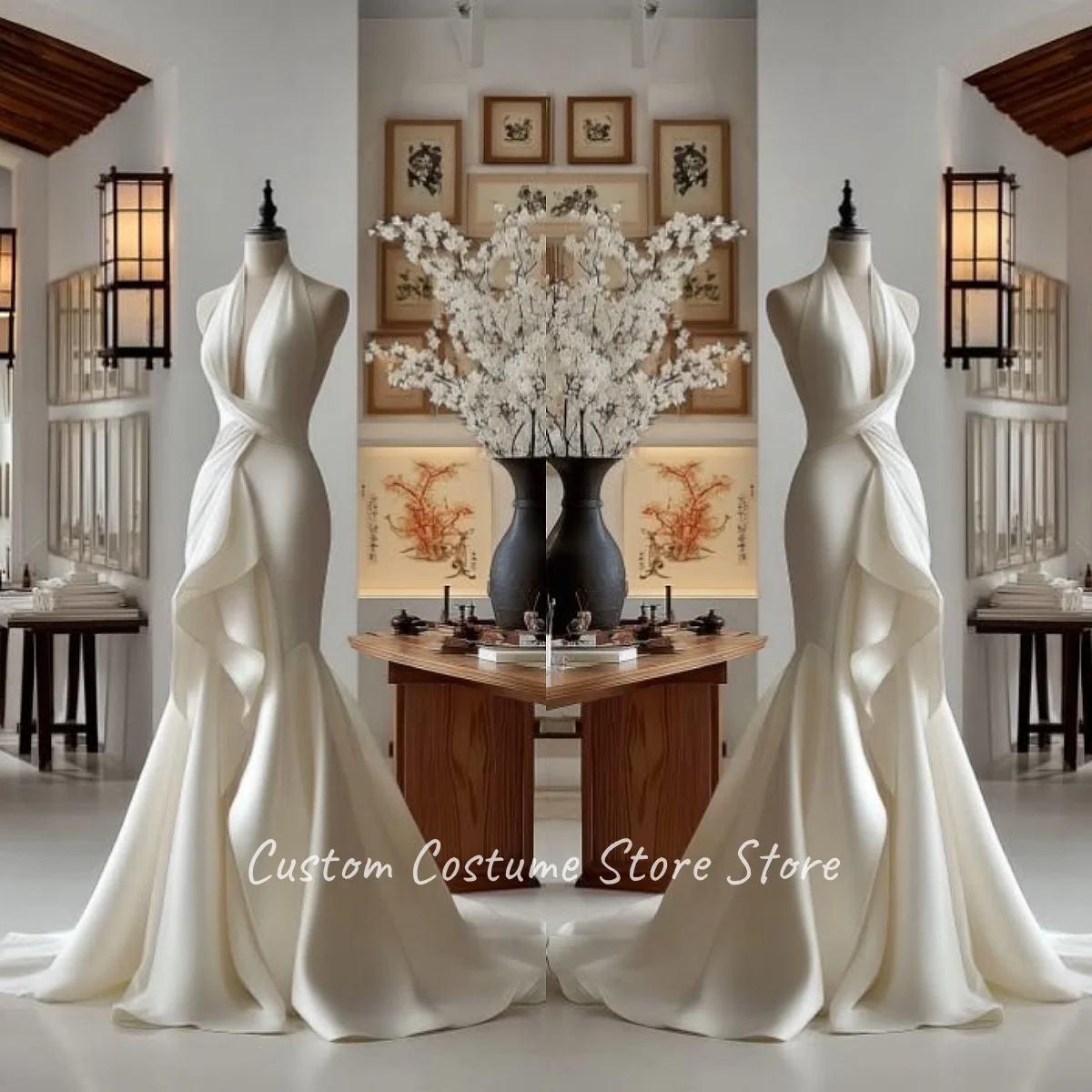 Elegant Simple Bridal Gown Halter Neck Design Photography Outfit Fishtail Floor-Length Wedding Dress Customized 웨딩드레스