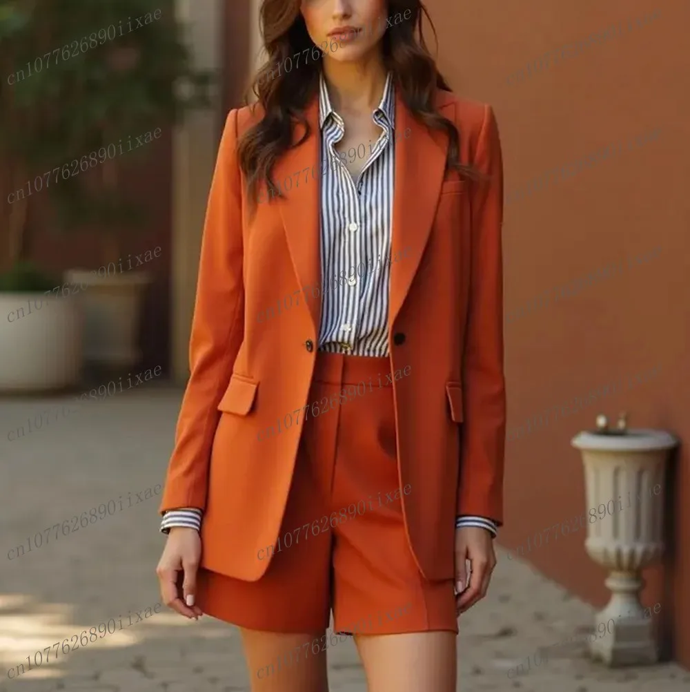 

New Orange Women Suits Lady Formal Occasions Business Tuxedos Mother Wedding Party Ladies 2 Piece Set Jacket Pants