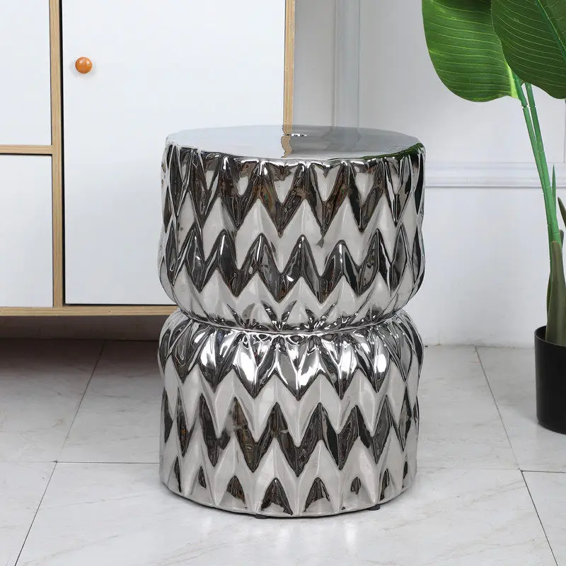Face Pattern Ceramic Stool, Gold Silver Porcelain Drum Seat,Showroom Decorative Art Piece, Luxury Home Soft Furnishing Sculpture