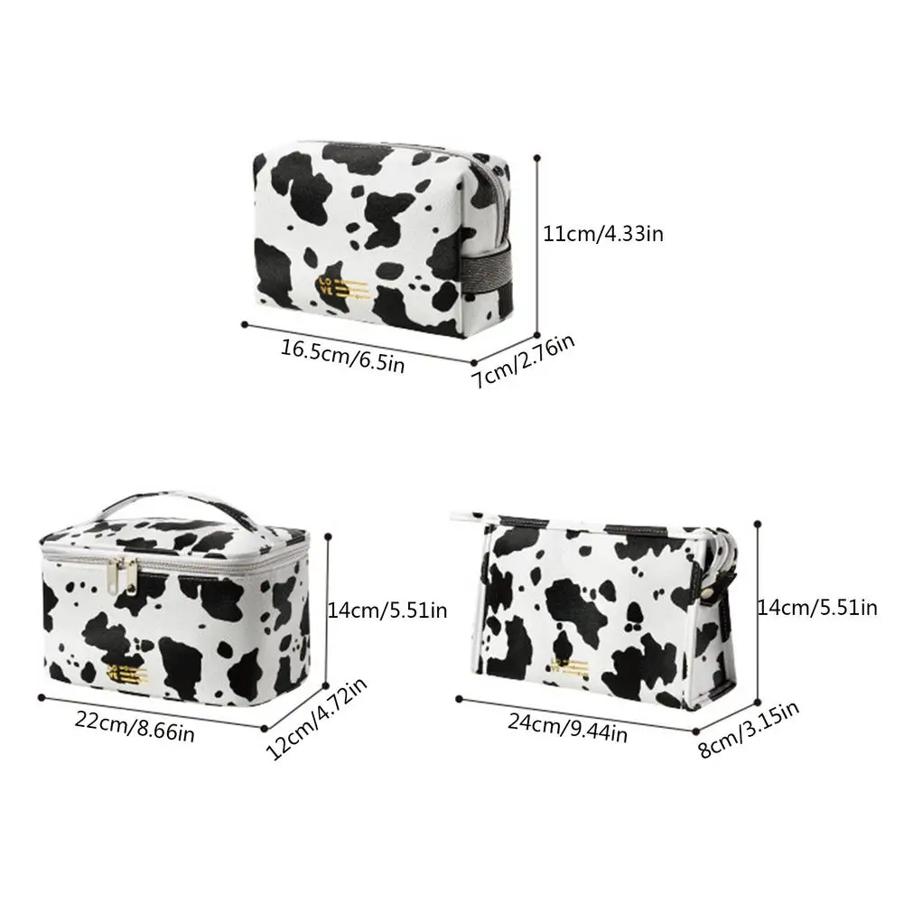 Fashion Cute Makeup Pouch Portable Cow Print Make Up Toiletry Bag Multifunctional Zipper Organizer for Vacation Camping Party