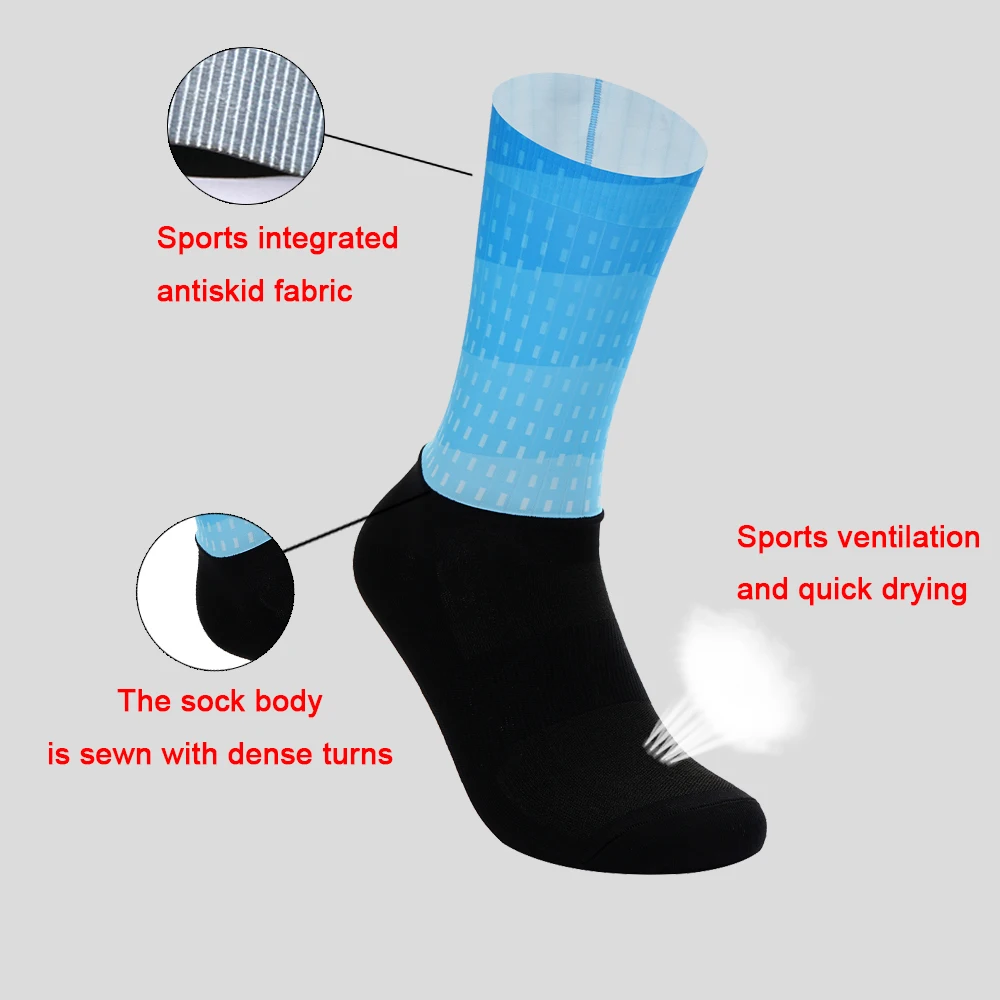 New Summer Aero Cycling Socks Silicone Seamless Stitching Gradient Road Bike Socks Running Socks