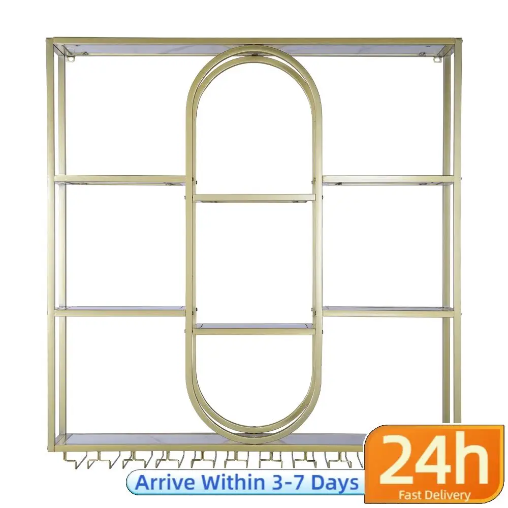 

47in 3 Tier Bar Liquor Bottle Display Shelf with Glass Holder Hanging Liquor Shelf Wall Mounted for Home Bar Kitchen Dining Room