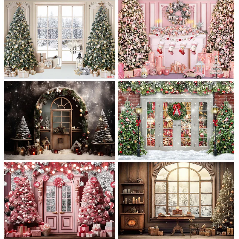 

SHENGYONGBAO Christmas Day Wreath Snowman Photography Backdrop Props Family Party Living Room New Year Photo Background DJ-03