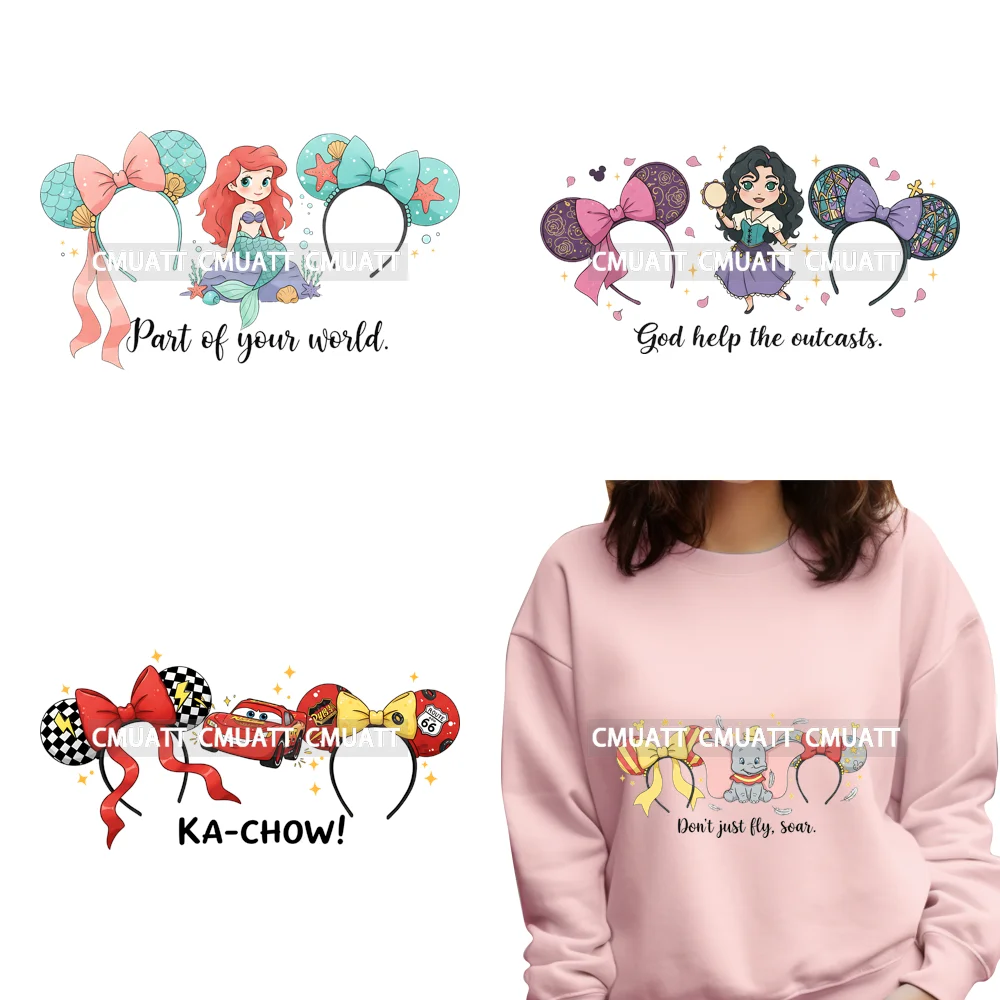 

Movie Cartoon Princess Character Coquette Headbands Kids Love Iron on DTF Washable Transfers Stickers Ready to Press for Textile