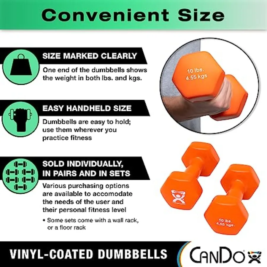 Vinyl Coated Dumbbells for home gym use, durable vinyl material, black color with ergonomic grip and rust-resistant steel core view 4